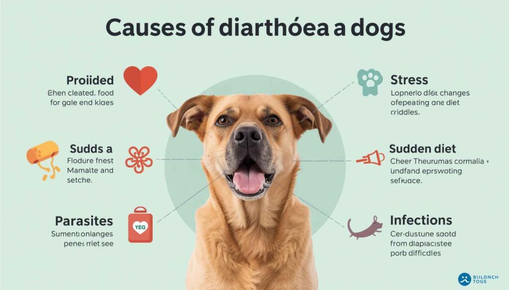 Educational infographic showing common causes of diarrhoea in dogs