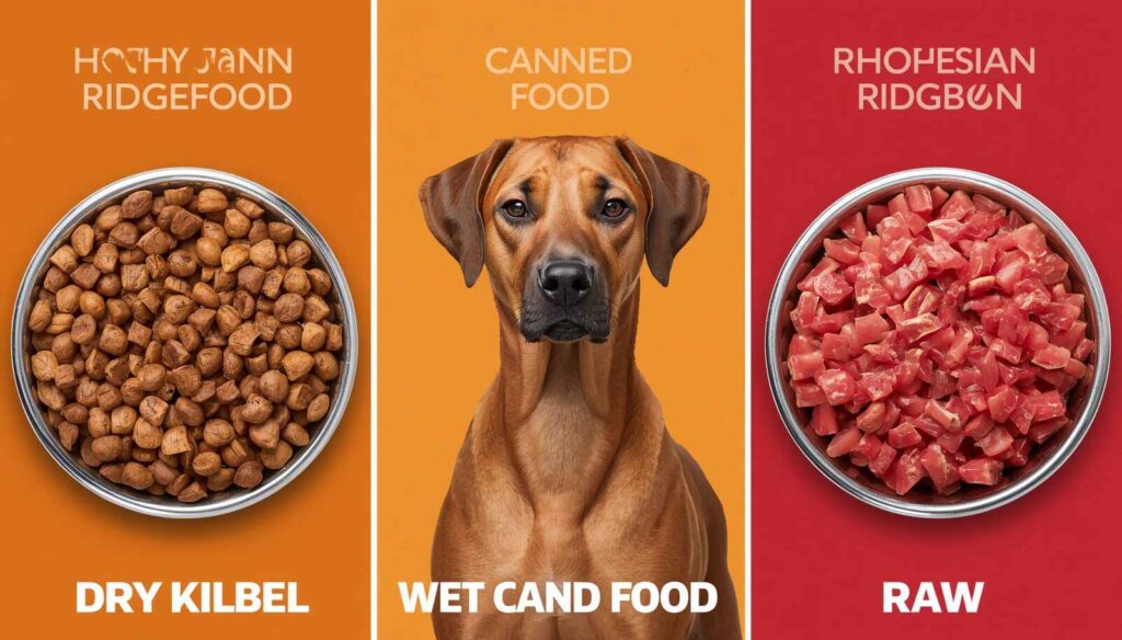 Comparison of dry wet and raw dog food for an adult Rhodesian Ridgeback