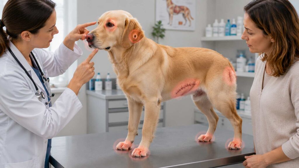 Dog body areas where extra caution is needed before applying topical creams