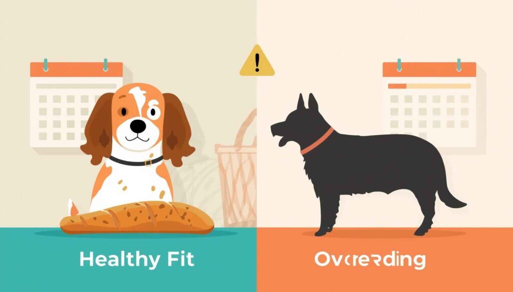 Dog being offered bread daily with moderation warning concept