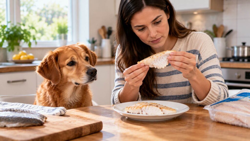 Can dogs eat fish safely? Owner checks the fish, bones and ingredients before feeding