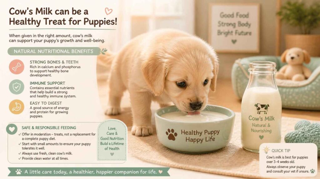 Cute puppy near a bowl of cow’s milk in a safe and pet-friendly environment