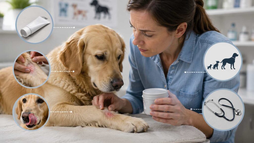 Can You Put Sudocrem on a Dog? Veterinarian checking a dog with a small skin irritation before using Sudocrem