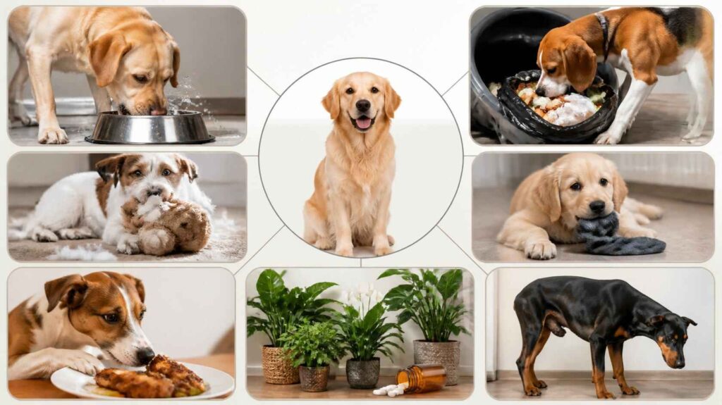 Common causes of a dog throwing up clear liquid including fast drinking, stomach upset, toxins, foreign objects, and pancreatitis.