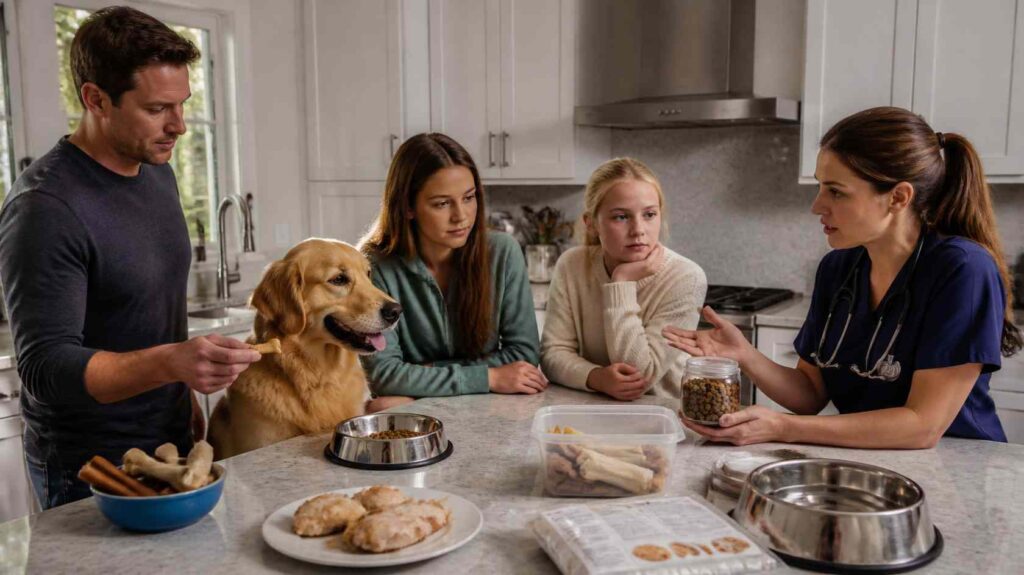 Family accidentally giving treats and flavored chews during a veterinary elimination diet trial for a Golden Retriever.