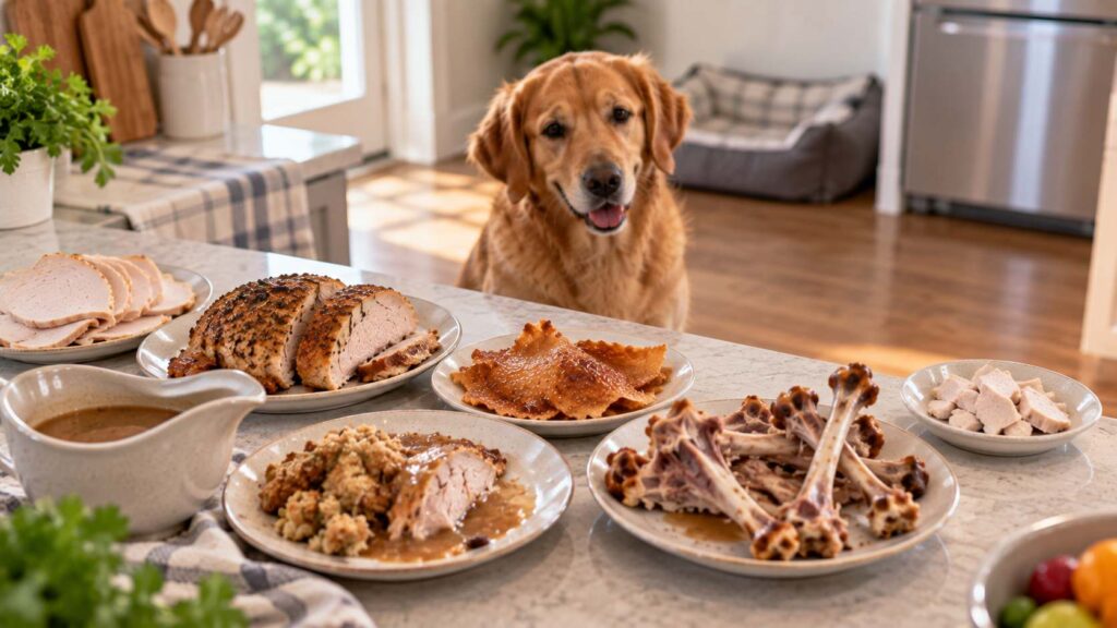 Deli turkey, seasoned meat, fatty skin, gravy and cooked bones compared with plain turkey
