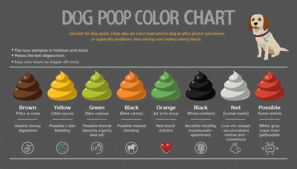 Dog poop color chart showing brown yellow green black red and white stool meanings