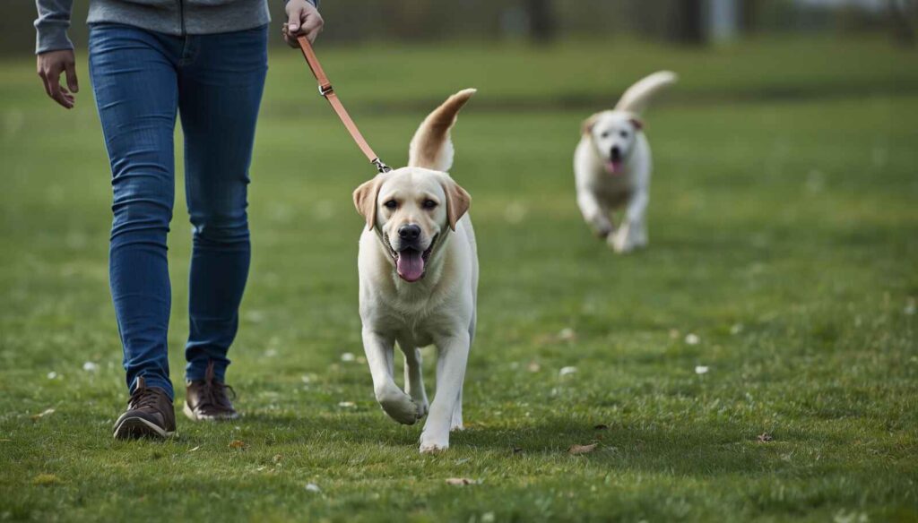 Adolescent Labrador enjoying age-appropriate exercise and gentle walking during growth
