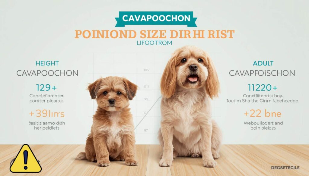 Cavapoochon puppy beside an adult Cavapoochon showing size comparison.