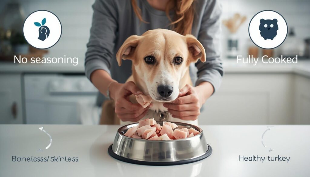Plain cooked turkey prepared safely for a dog in a clean kitchen