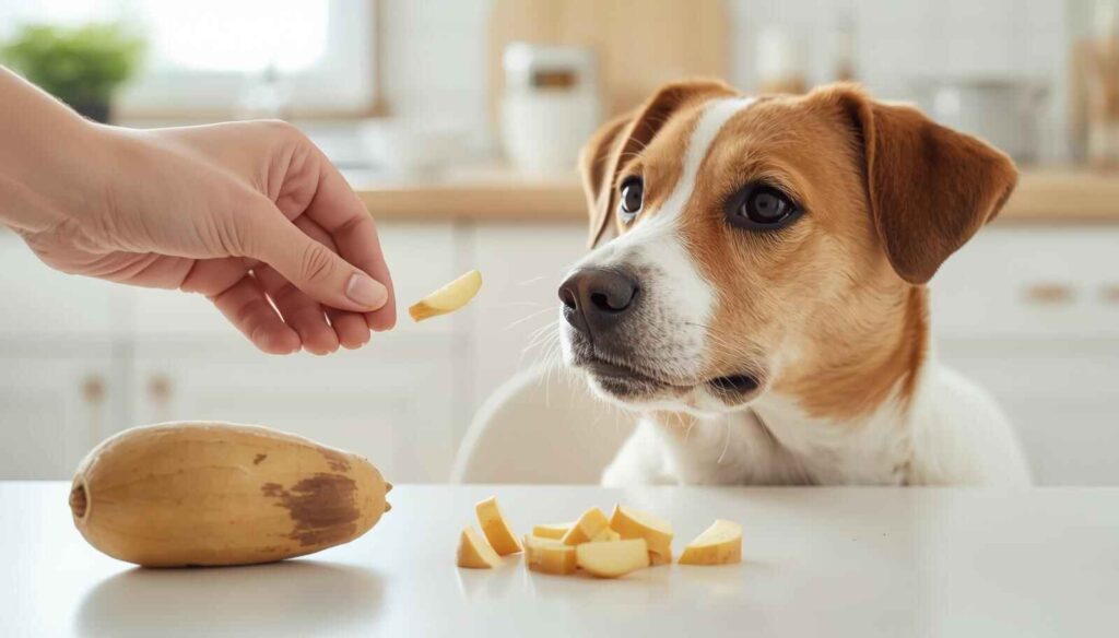 Dog being fed swede for the first time – how to introduce swede to dogs safely