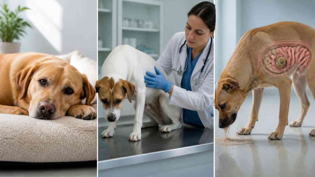 Comparison showing mild digestive upset, pancreatitis, and intestinal obstruction symptoms in dogs after avocado exposure.