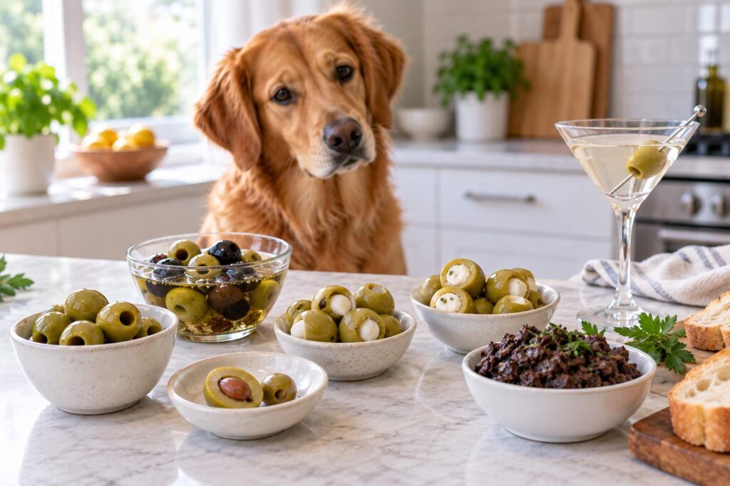 Can dogs eat olives safely when plain, brined, stuffed or served with pits