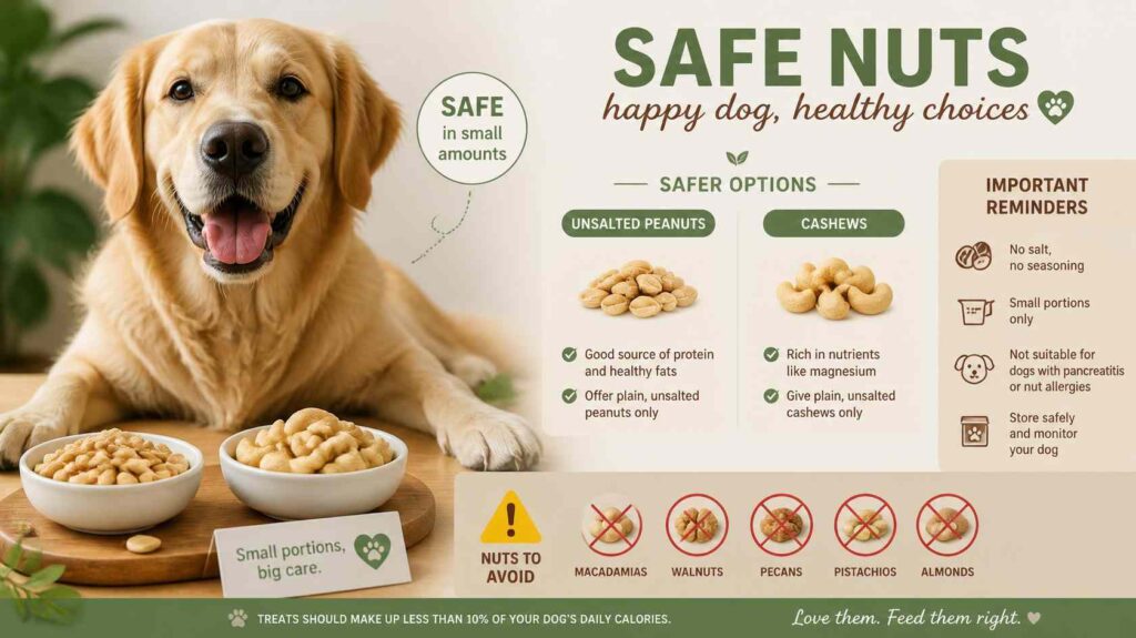 Can dogs eat nuts like peanuts and cashews in small portions with proper caution