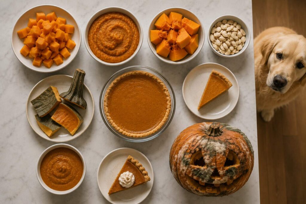 Can dogs eat pumpkin in different forms including cooked pumpkin, puree, seeds, rind and pie filling?