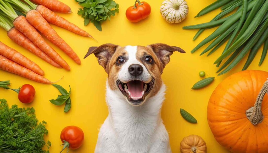 Safe vegetables for dogs including sweet potato carrots and peas