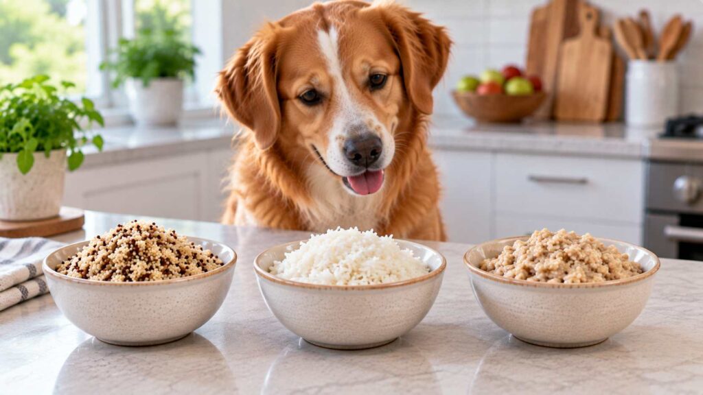 Can dogs eat quinoa compared with plain cooked rice and oats as optional foods