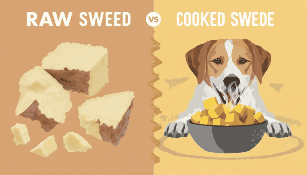 Raw swede versus cooked swede comparison showing the safer option for dogs.