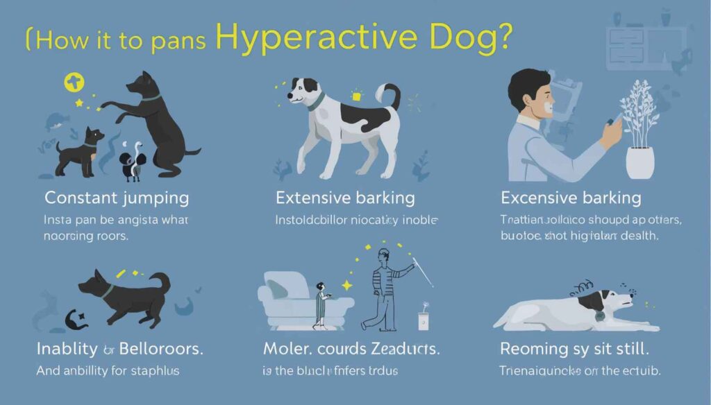 Dog showing hyperactive behavior like jumping and excessive movement indoors.