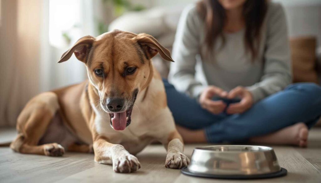 Dog showing itching and digestive symptoms after eating chicken dog food