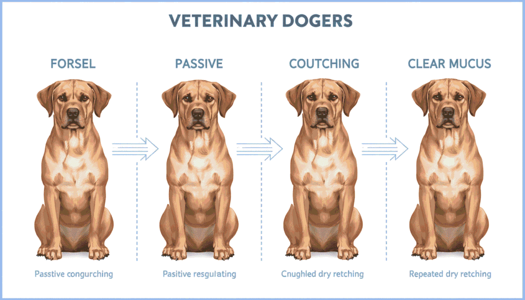Comparison showing dog vomiting, regurgitation, coughing, and dry retching to help identify the correct event.