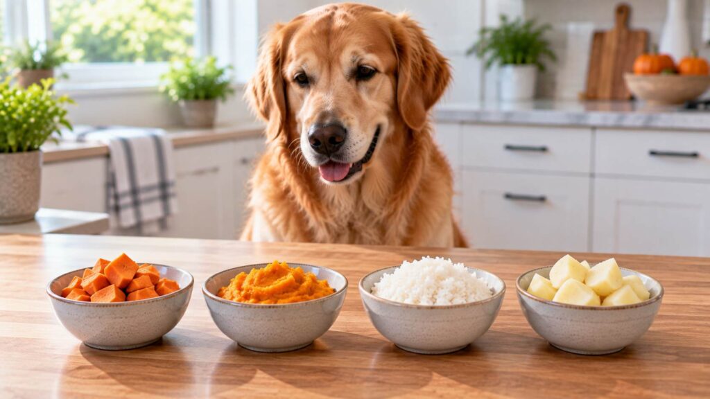 Sweet potato, pumpkin, rice and white potato compared as foods for dogs