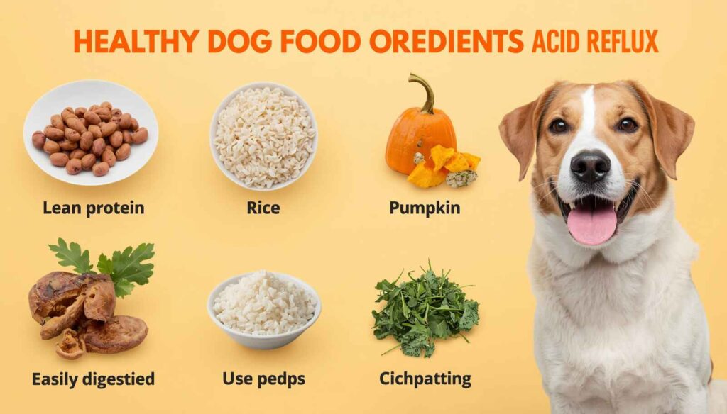 Healthy ingredients for dog acid reflux including rice pumpkin and lean protein