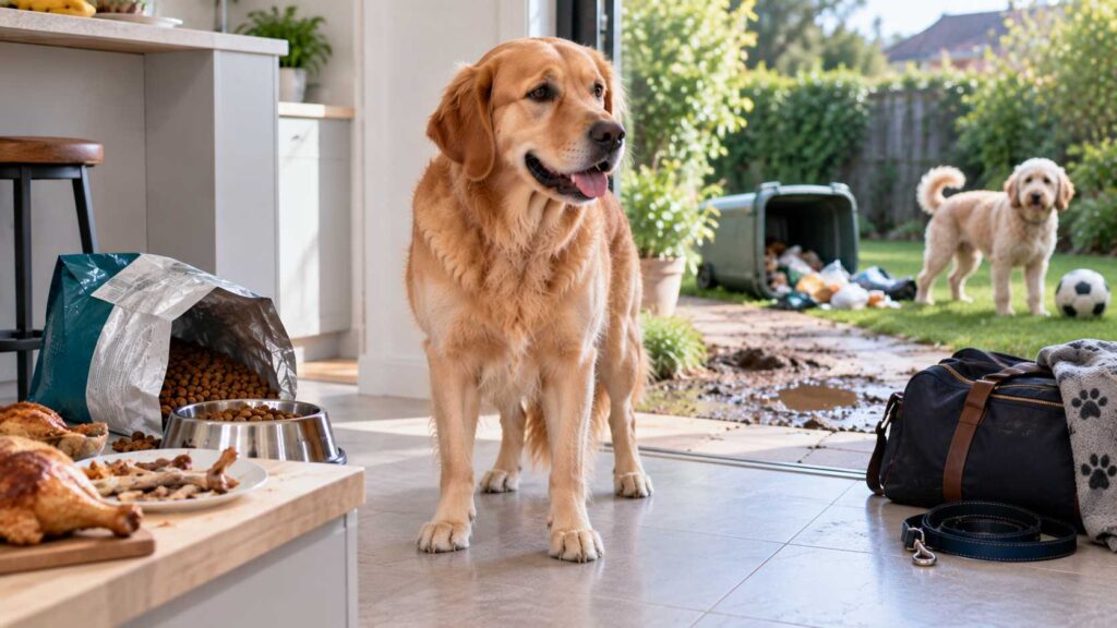 Common causes of diarrhoea in dogs including food changes, scavenging, stress and environmental exposure