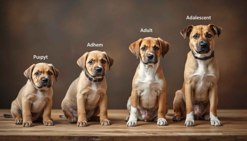 Puppy growth stages from newborn to adult dog with age progression