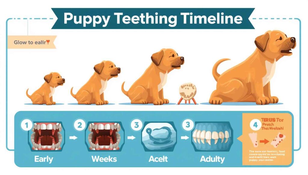 Puppy teething timeline showing tooth development stages week by week