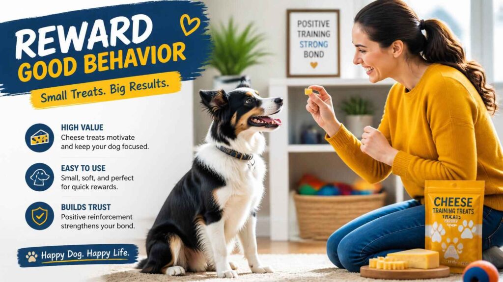 Dog owner rewarding a trained dog with cheese treats during an obedience training session
