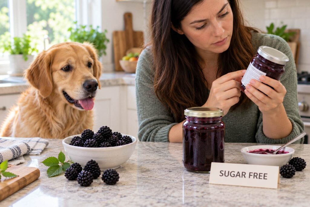 Can dogs eat blackberries safely compared with sugar-free blackberry products containing added sweeteners