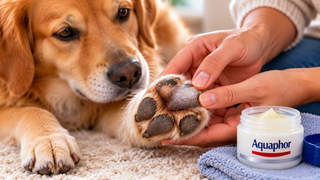 Is Aquaphor safe for dogs with mildly dry paw pads? A thin layer is applied to intact skin.