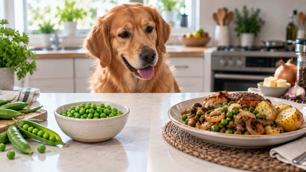 Plain green peas compared with peas served in gravy with onion and seasonings