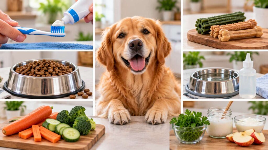 Comparison of dog toothbrush, dental chew, dental diet, water additive and vegetables