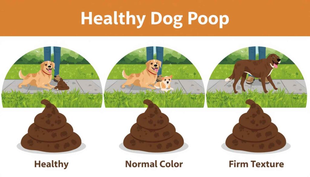 Healthy normal dog poop example showing firm brown stool with a healthy dog outdoors