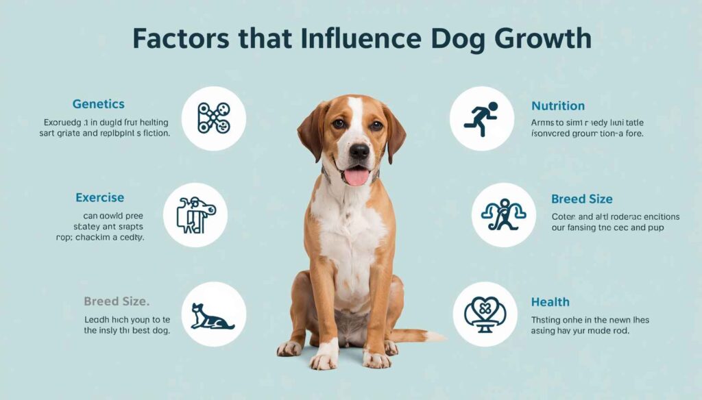 Educational infographic showing factors that affect dog growth and development