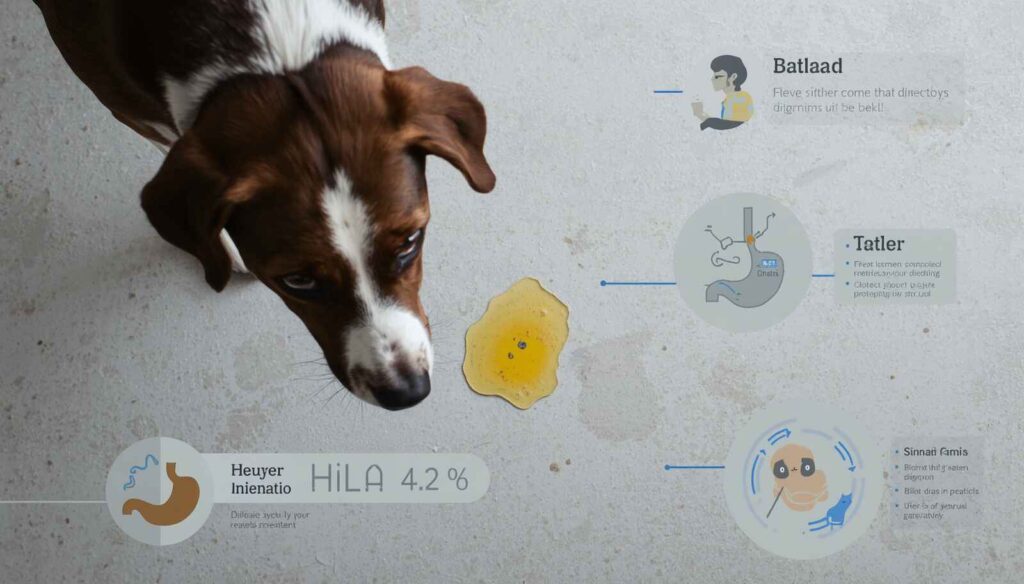 Dog with yellow bile vomit explained using simple digestive system illustration