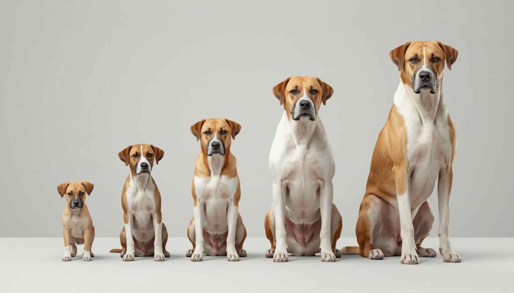 Dogs of different breed sizes showing when dogs stop growing from puppyhood to physical maturity