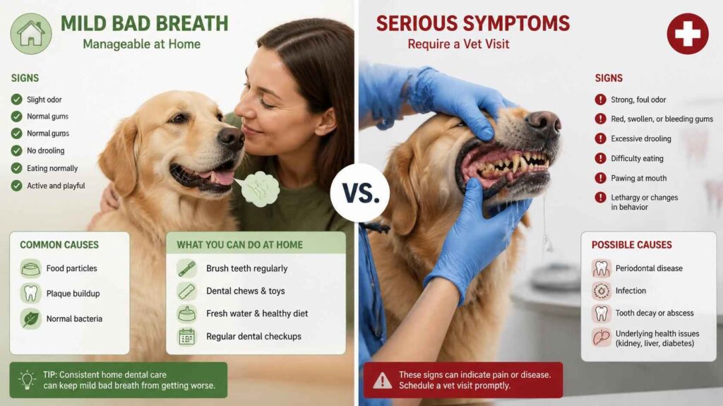 Veterinarian discussing serious dog bad breath symptoms with a concerned pet owner.