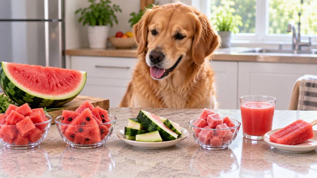 Can dogs have watermelon in different forms including fresh flesh, seeds, rind and frozen pieces
