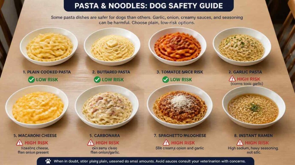 Comparison of low-risk and high-risk pasta meals prepared for dogs