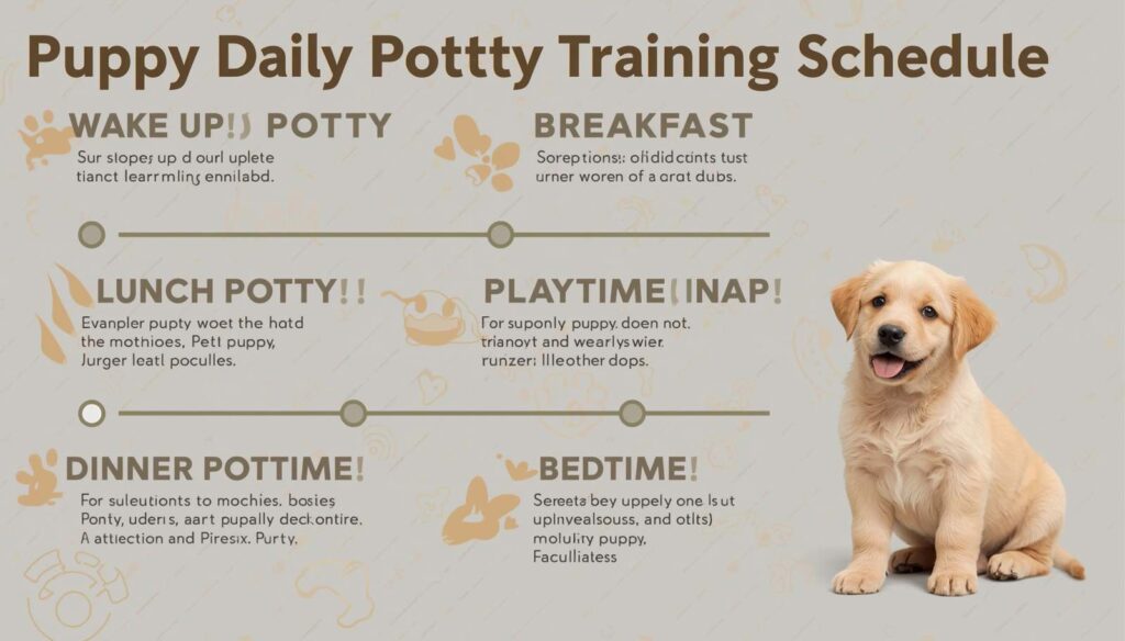 Daily puppy potty training schedule including meals playtime naps and bathroom breaks