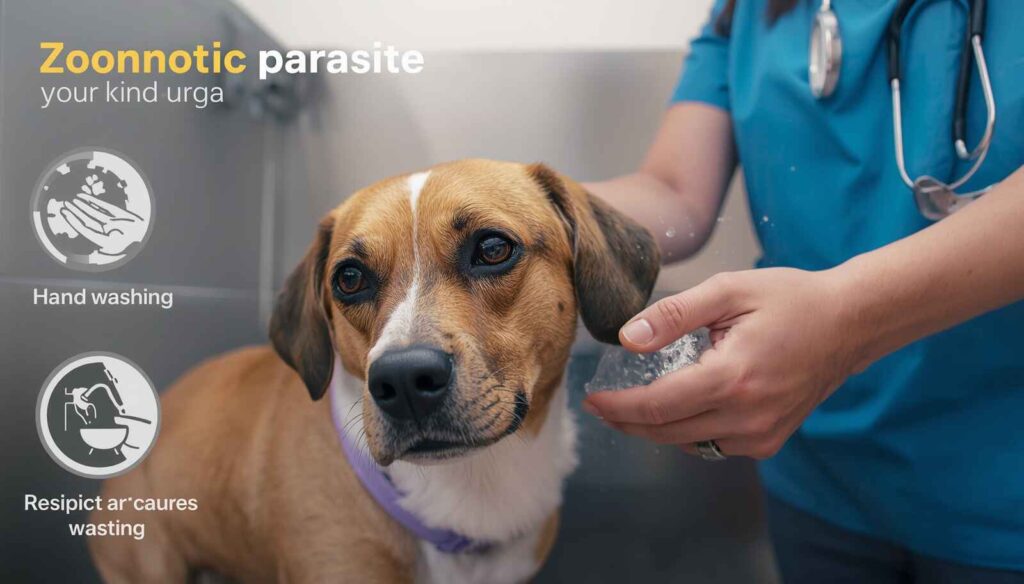 Dog owner practicing hygiene to reduce the risk of parasite transmission