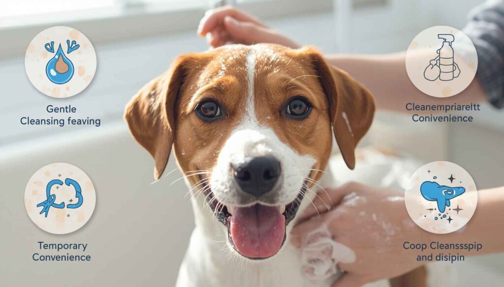 Healthy dog with a clean shiny coat after bathing with pet shampoo