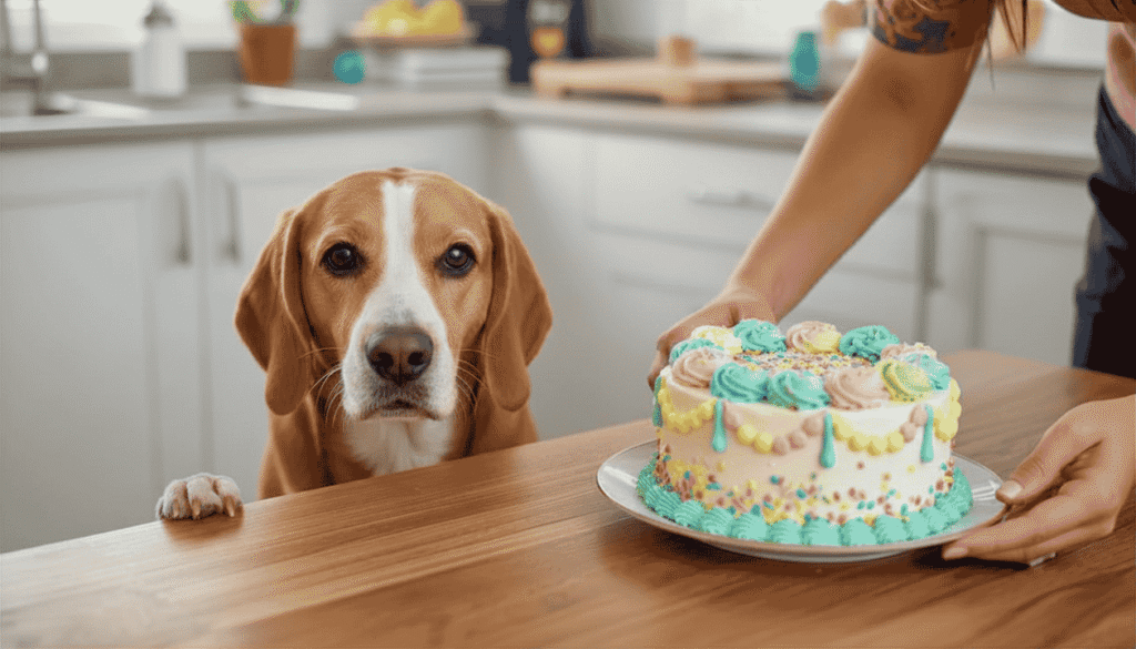 Can dogs eat cake safely with owner keeping birthday cake away from dog