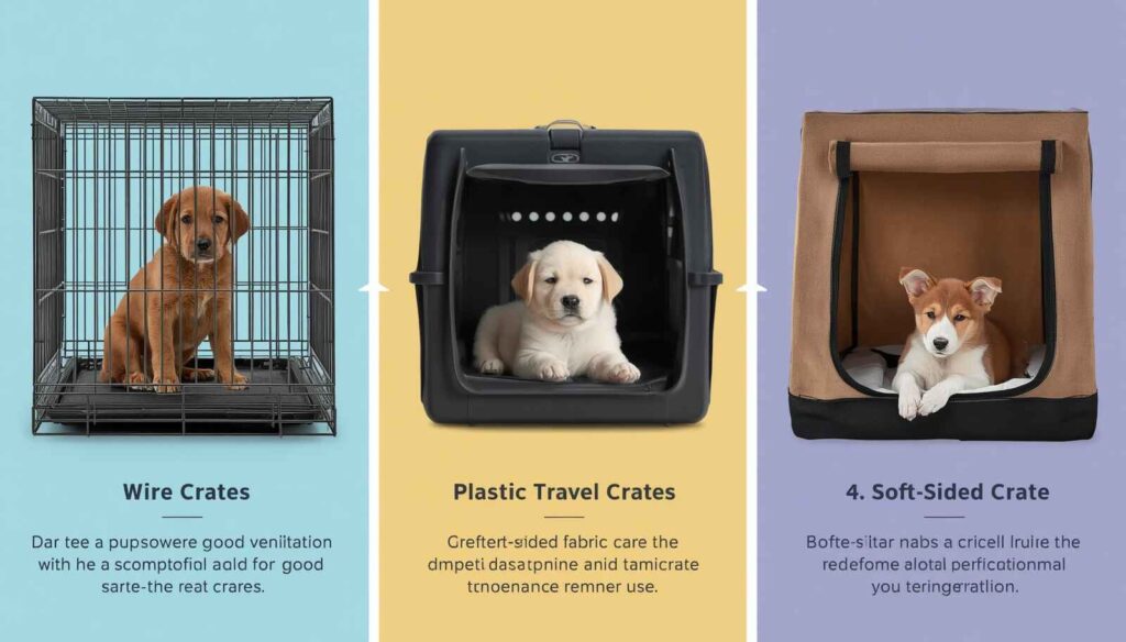 Comparison of wire crates plastic travel crates and soft-sided crates for puppy training