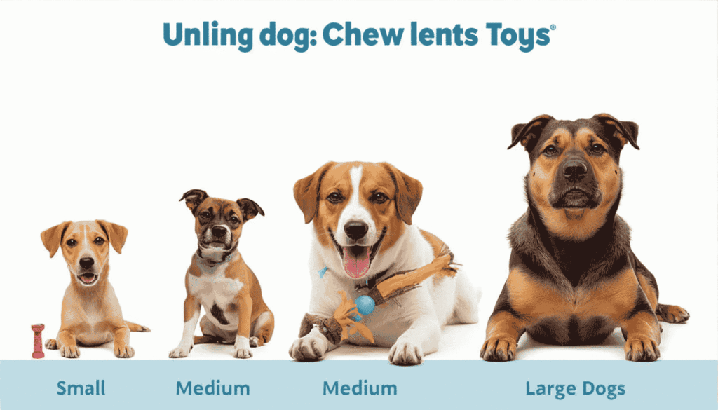 Different dog breeds and sizes matched with appropriate chew toy options
