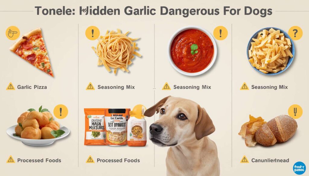 Foods containing hidden garlic including pizza pasta sauce garlic bread and seasonings