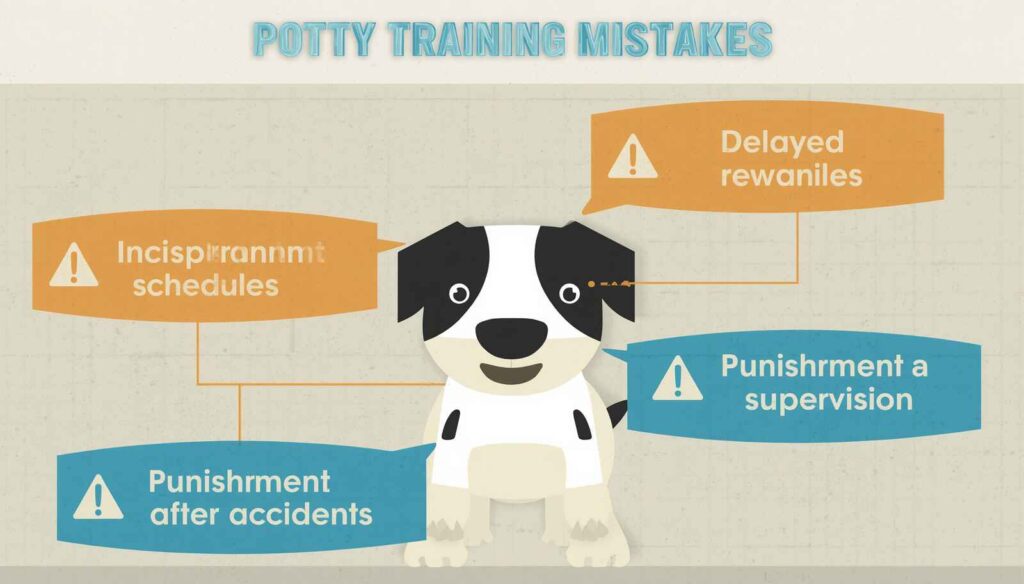 Educational infographic showing common puppy potty training mistakes and training errors